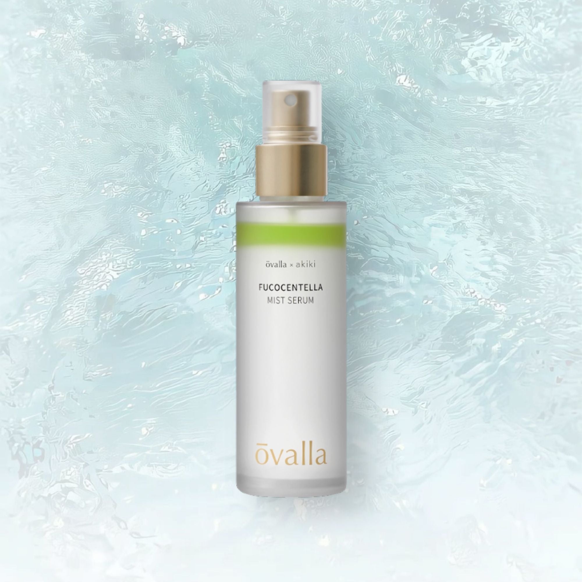 Ovala Fucoentella Mist Serum bottle on a textured light blue background