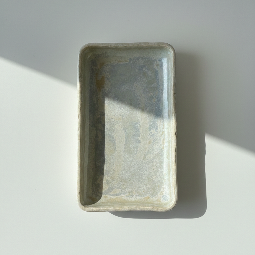 Rectangular ceramic dish on a light gray background